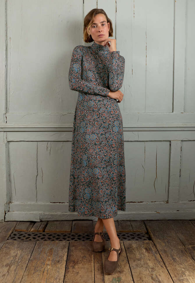 Bedrucktes Jerseykleid, Kohlschwarz/Ros&eacute;, completeTheLook