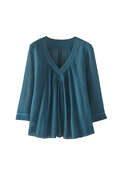 Bluse aus Baumwoll-Seide mit V-Ausschnitt, Teal, webstill