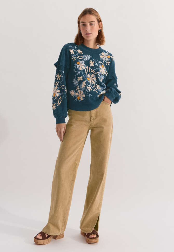 Besticktes Sweatshirt, Dunkles Petrol, completeTheLook