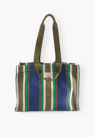 Gro&szlig;e gestreifte Tasche, Oliv/Blau, webstill