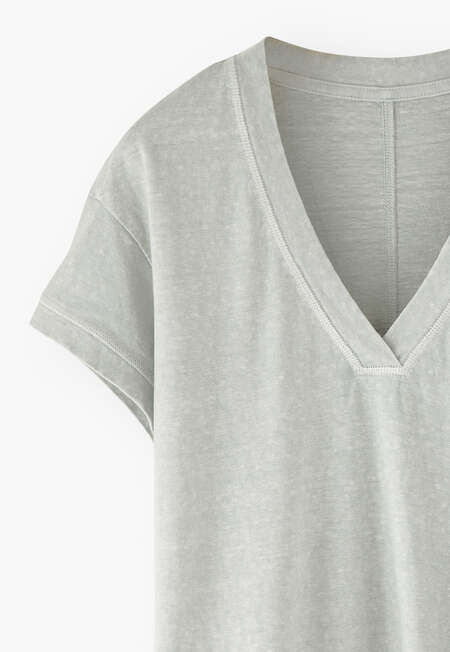 T-Shirt mit V-Ausschnitt, Eisblau, completeTheLook