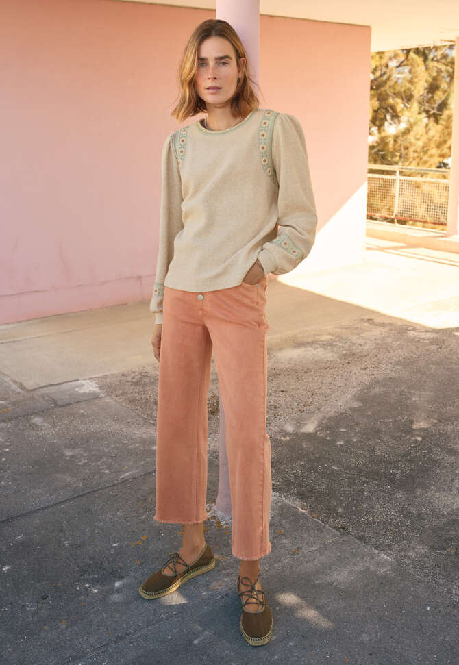 Besticktes Rundhals-Sweatshirt, Ecru, completeTheLook