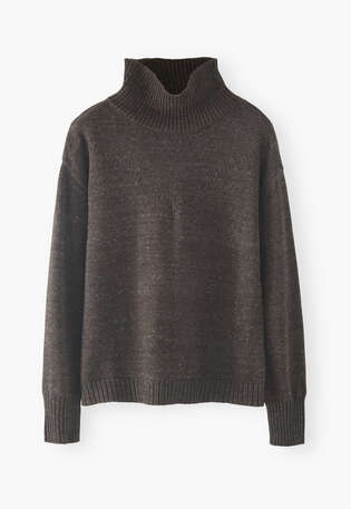 Pullover mit hohem Kragen, Kohlschwarz, webstill
