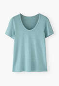 T-Shirt mit U-Ausschnitt, Puderblau, webstill