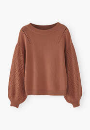 Pullover mit Pointelle-&Auml;rmeln, Gebranntes Sienna, webstill