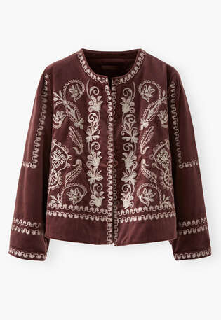 Bestickte Samtjacke, Portwein, webstill
