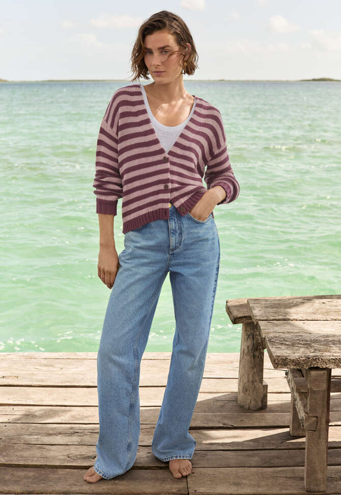 Streifen-Cardigan, Maulbeere/Rose, completeTheLook
