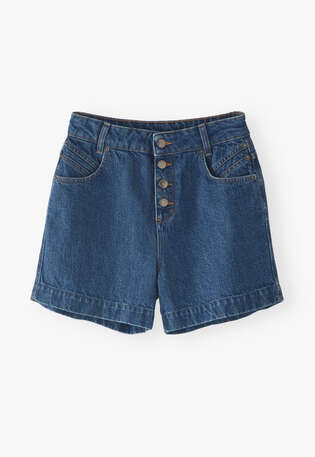 Denim-Shorts mit hoher Taille, Mittlere Waschung, webstill