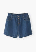 Denim-Shorts mit hoher Taille, Mittlere Waschung, webstill