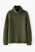 Raglanpullover mit hohem Kragen, Waldgr&uuml;n, webstill
