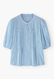 Bluse mit Biesen, Himmelblau, webstill