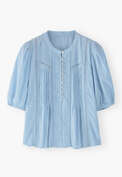 Bluse mit Biesen, Himmelblau, webstill