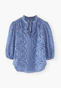 Broderie-Anglaise-Bluse, Kornblumenblau, webstill