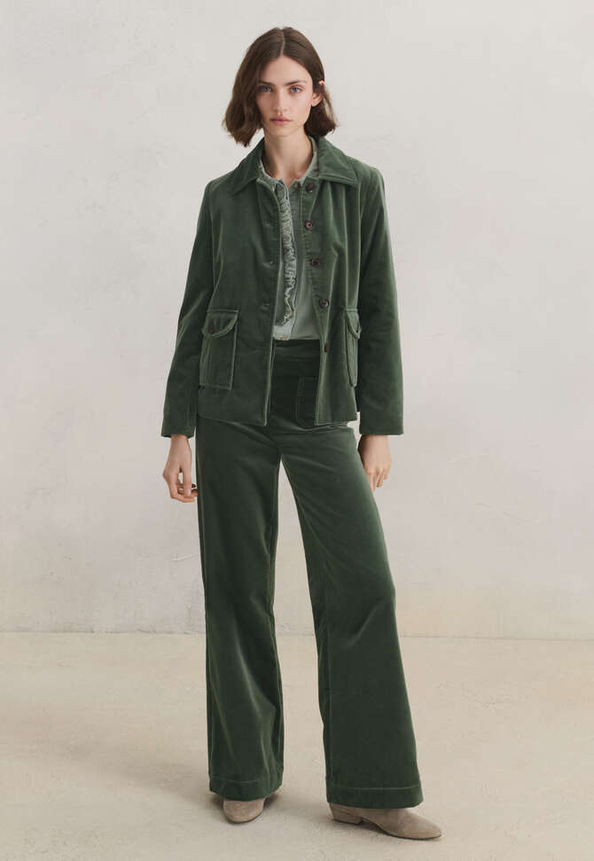Samthose mit weitem Bein, Khaki, completeTheLook