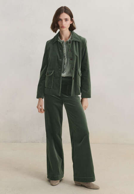 Samthose mit weitem Bein, Khaki, completeTheLook