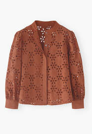 Cutwork-Bluse, Ziegel, webstill