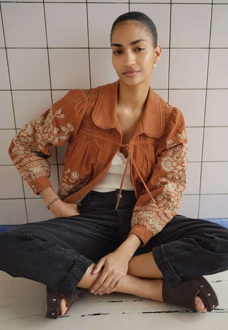 Bestickte Cordjacke, Rost, completeTheLook