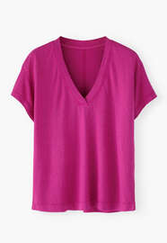 T-Shirt mit V-Ausschnitt, Magenta, webstill