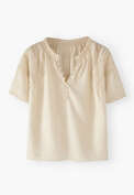Bluse mit Spitzendetail, Buttercreme, webstill