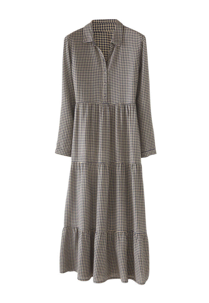 Gestuftes Karokleid, Denimblau, completeTheLook
