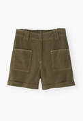 Shorts mit aufgesetzten Taschen, Zimtbraun, webstill
