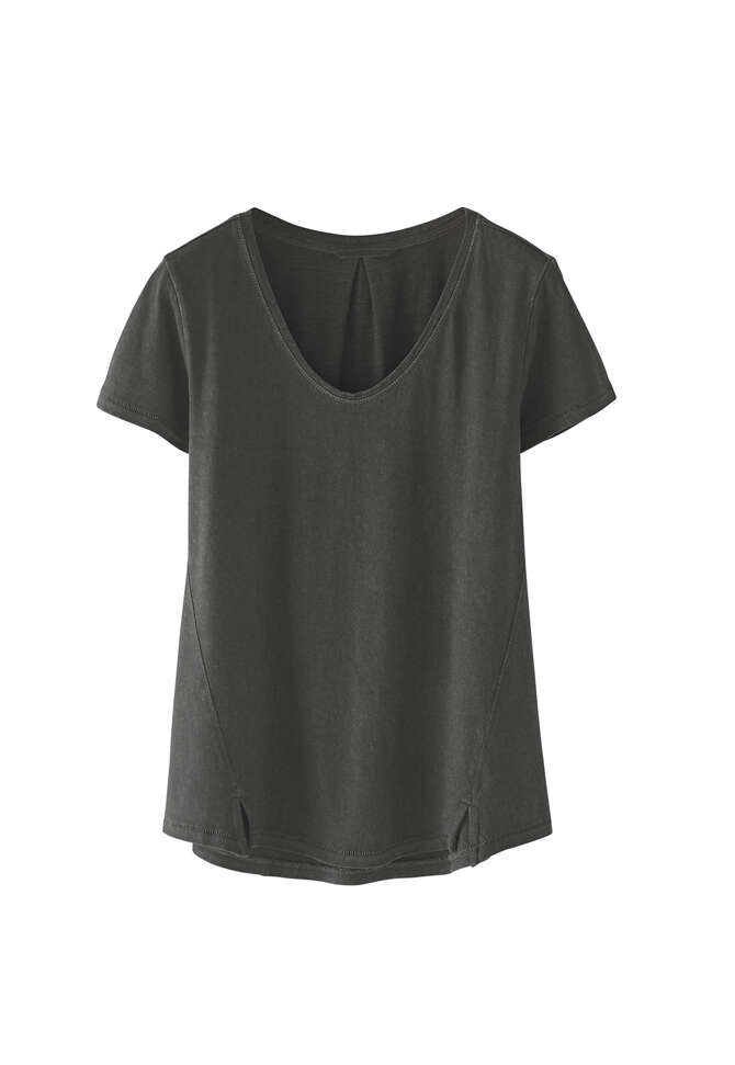 T-Shirt mit U-Ausschnitt, Kohlschwarz, completeTheLook