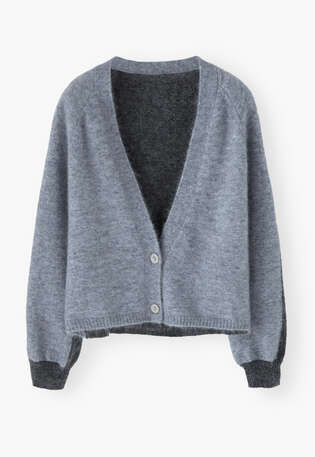 Cardigan mit V-Ausschnitt, Blau/Schiefer, webstill
