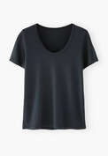 T-Shirt mit U-Ausschnitt, Dunkles Tintenblau, webstill