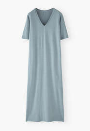 Kleid mit V-Ausschnitt, Helles Himmelblau, webstill