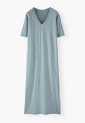Kleid mit V-Ausschnitt, Helles Himmelblau, webstill