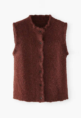 Strickweste mit Volantkante, Wein meliert, webstill