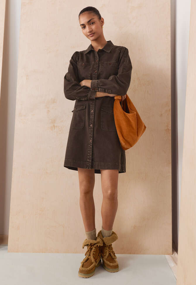 St&uuml;ckgef&auml;rbtes Kleid, Dunkle Schokolade, completeTheLook