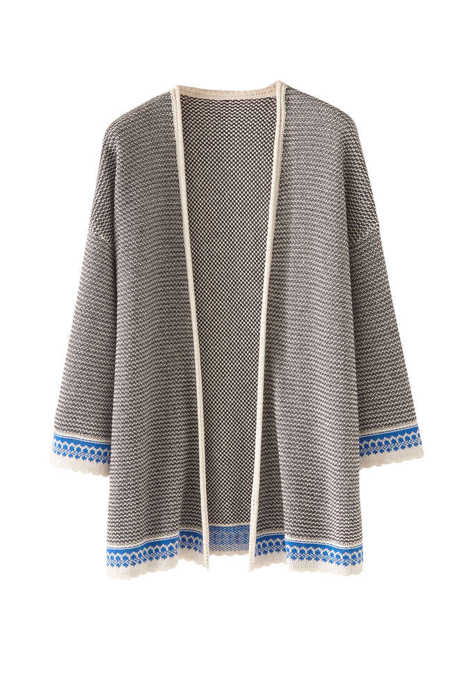 Baumwoll-Cardigan mit eingestrickten Details, Monochrom, completeTheLook