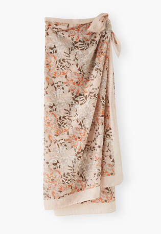 Bedruckter Sarong, Bl&uuml;tenrosa, webstill