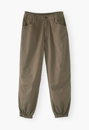 Hose mit elastischen B&uuml;ndchen, Khaki, webstill