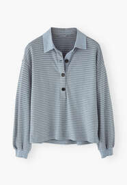 Gestreiftes Top mit Kragen, Rauchiges Chambray, webstill