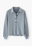 Gestreiftes Top mit Kragen, Rauchiges Chambray, webstill