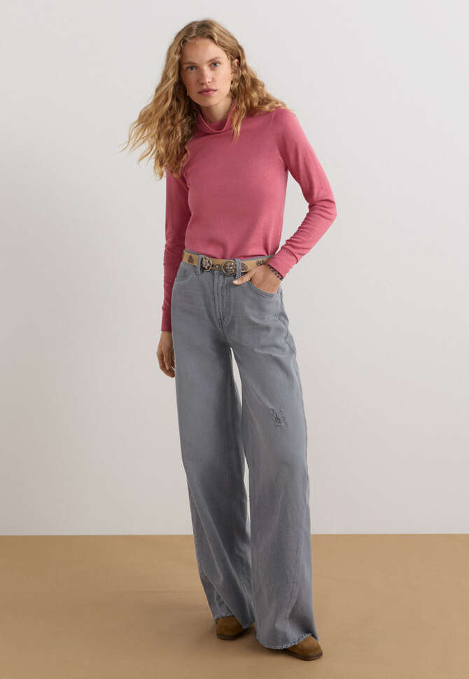 Mittelhoch taillierte Jeans mit weitem Bein, Dunkles Grau, completeTheLook