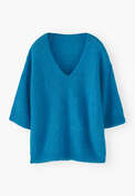 Pullover mit V-Ausschnitt, Leuchtendes Blau, webstill