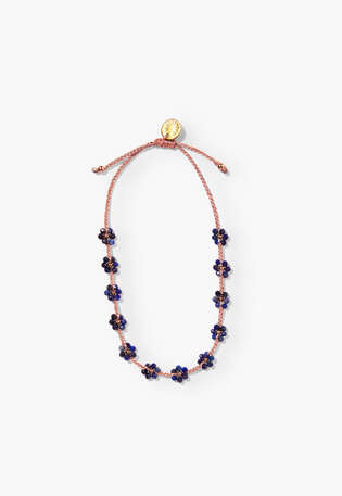 Armband mit Perlenblumen, Rosa/Kobalt, webstill