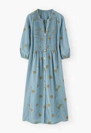 Kleid aus geklipptem Jacquard, Gewaschenes Blau, webstill