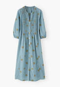 Kleid aus geklipptem Jacquard, Gewaschenes Blau, webstill