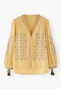 Bestickte Bluse, Warmes Gelb, webstill