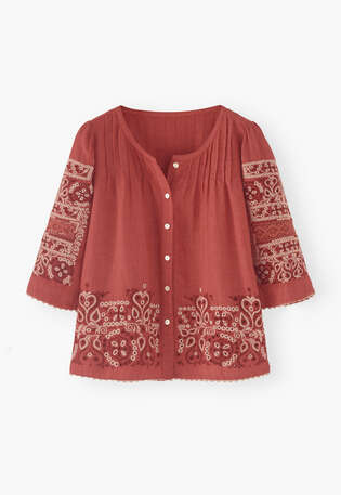 Broderie-Bluse, Zartes Rot, webstill