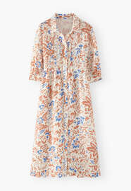 Bedrucktes Kleid, Ecru/Orange, webstill