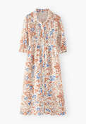 Bedrucktes Kleid, Ecru/Orange, webstill