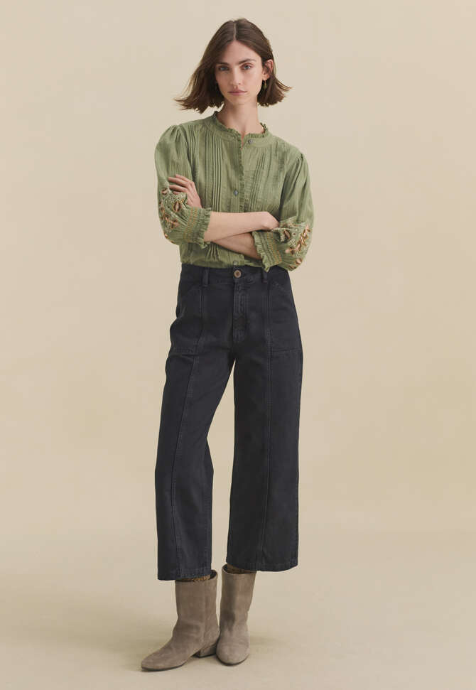 Bluse mit Biesen, Rauchiges Apfelgr&uuml;n, completeTheLook