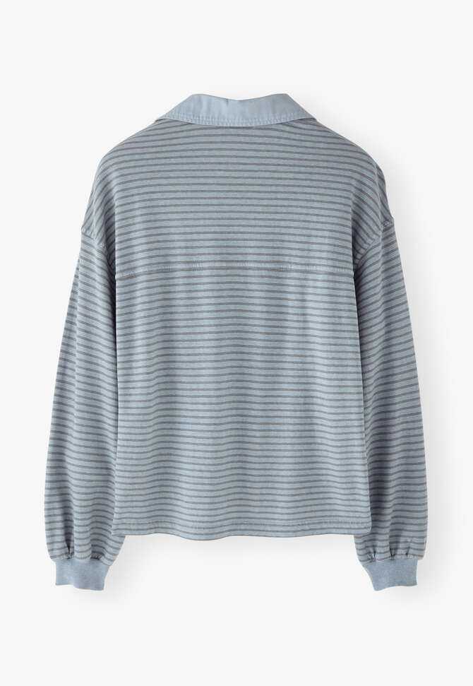 Gestreiftes Top mit Kragen, Rauchiges Chambray, completeTheLook