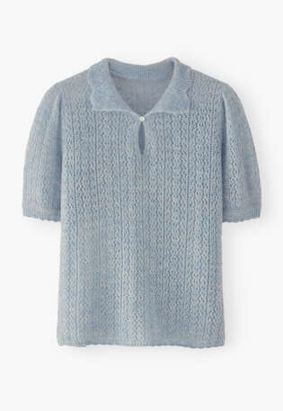 Pullover mit Spitzenmuster, Kreideblau, webstill