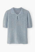Pullover mit Spitzenmuster, Kreideblau, webstill
